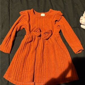 Orange Ribbed Kids Dress
